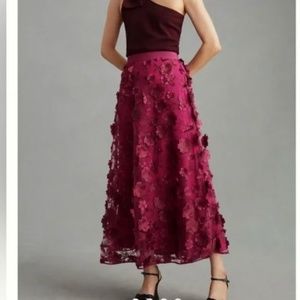 NWT BY ANTHROPOLOGIE FLORAL APPLIQUÉ LONG VIOLET SKIRT Sz M